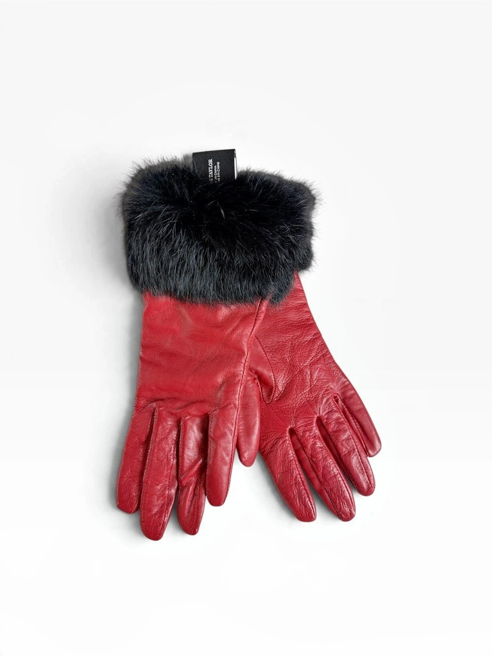 Lord & Taylor Red Leather Gloves with Real Rabbit Fur Cuffs | NWT Size 7